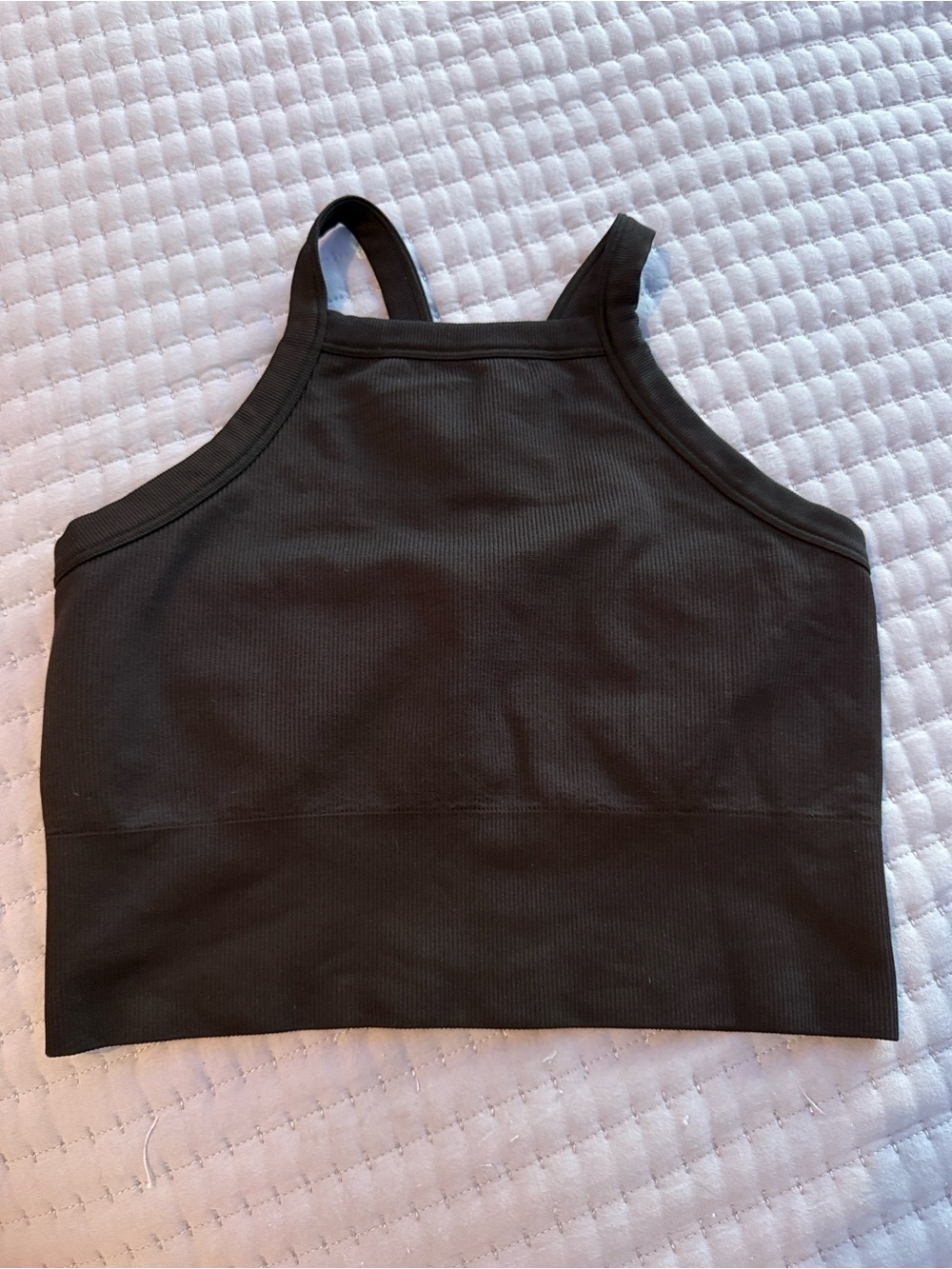 Athleta Black Ribbed High-Neck Cropped Tank Top
